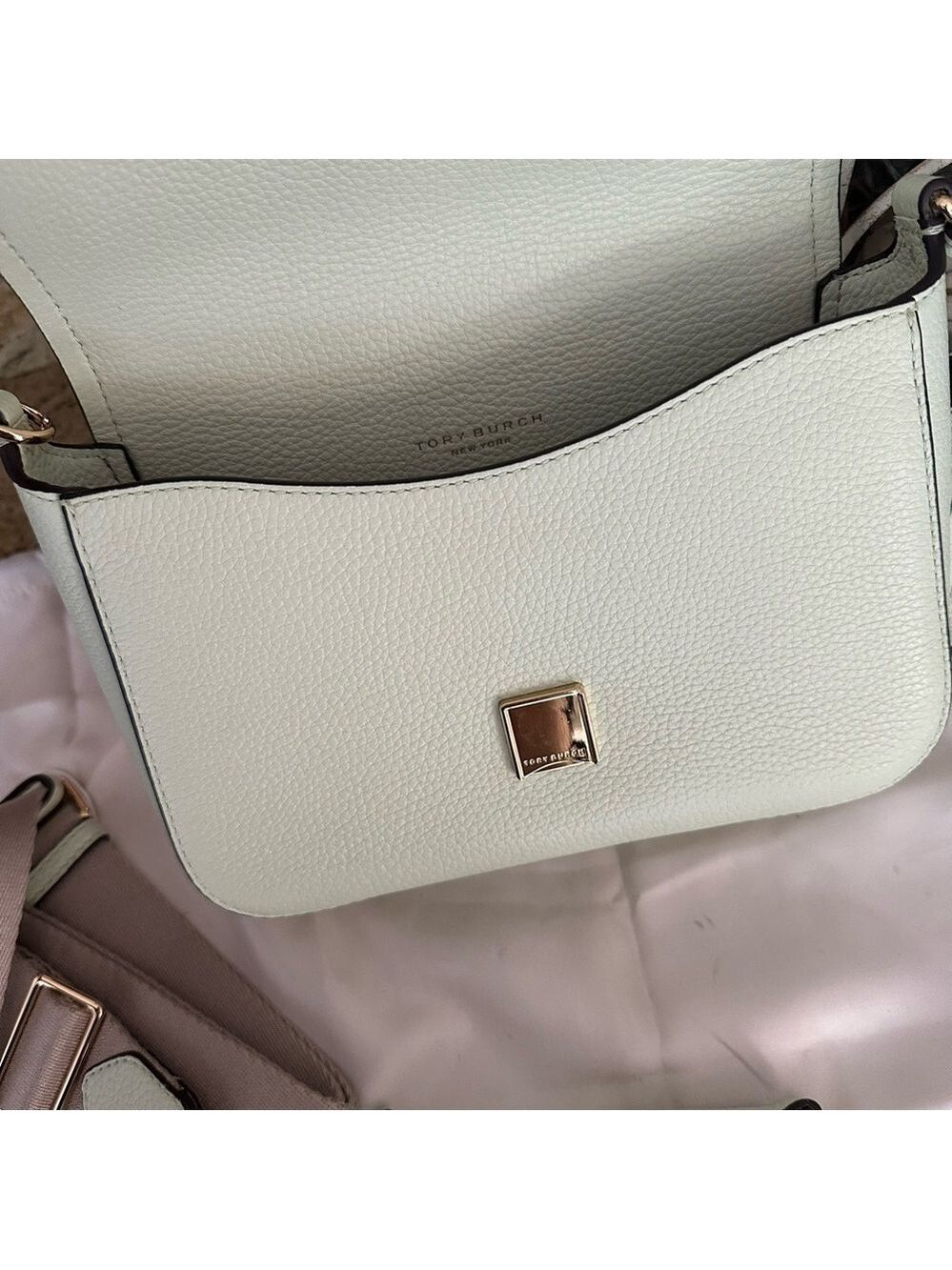 New Tory Burch Thea web flap green mist double straps - Picture 6 of 10